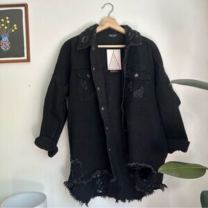 NWT Nasty Gal oversized distressed black denim jacket
